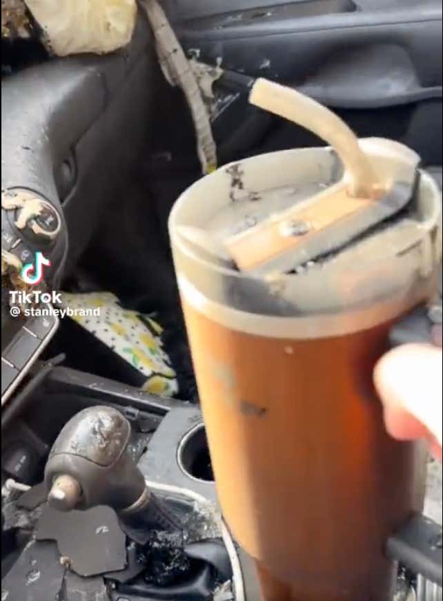 HOW: A Stanley Tumbler With Ice In It Stayed Completely In Tact In A Burning Car And Now The Company Is Replacing The Cup.. And The Entire Car