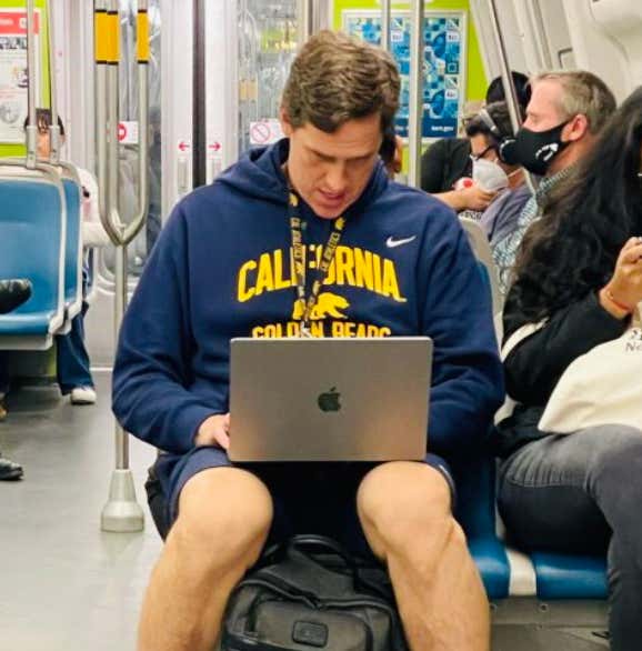 Respect The Grind ... California Bears Basketball Coach Mark Madsen Watches Film On Public Transportation On The Way To Games