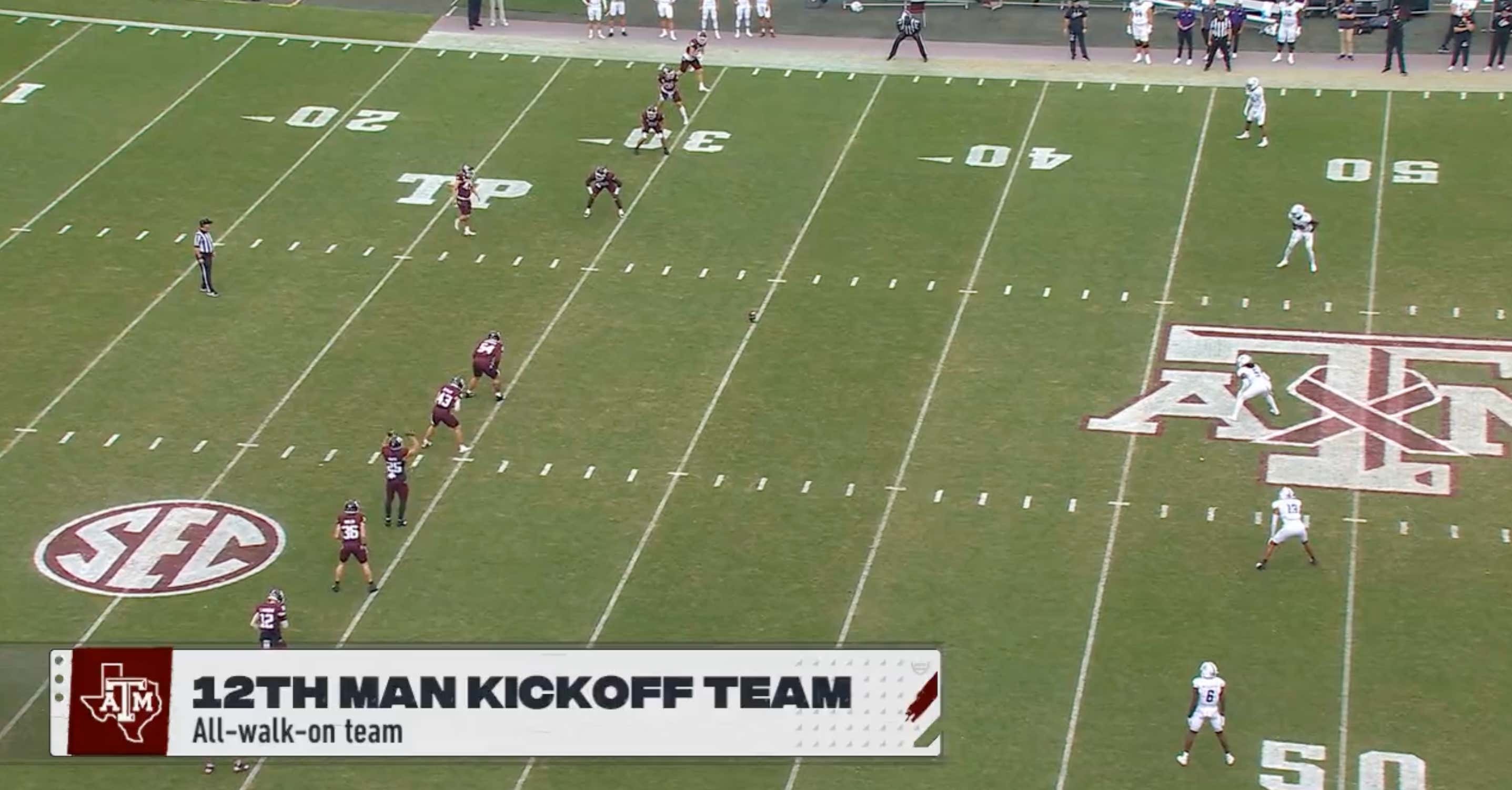 Texas A&M's All-Walk-On Kickoff Team Forced A Fumble When They Got In The Game Against Abilene Christian
