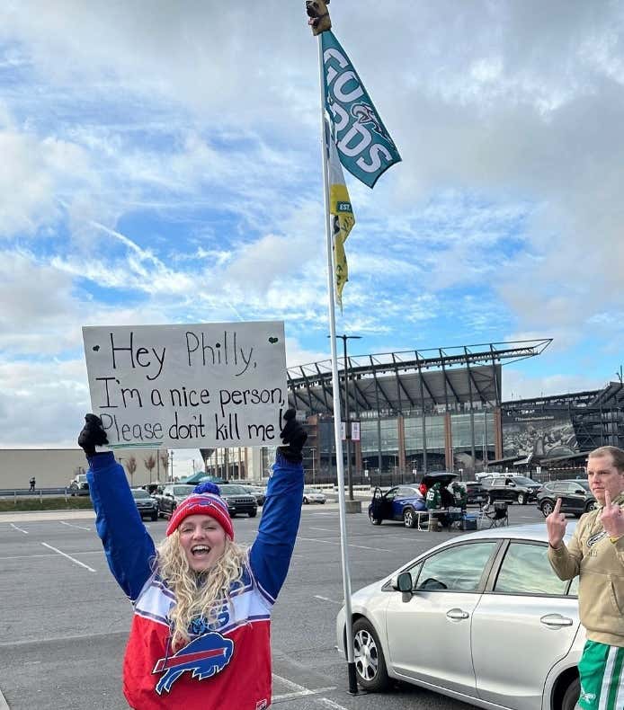 Tip Of The Cap To This Bills Fan Asking Very Politely Not To Be Killed While Attending The Eagles Game