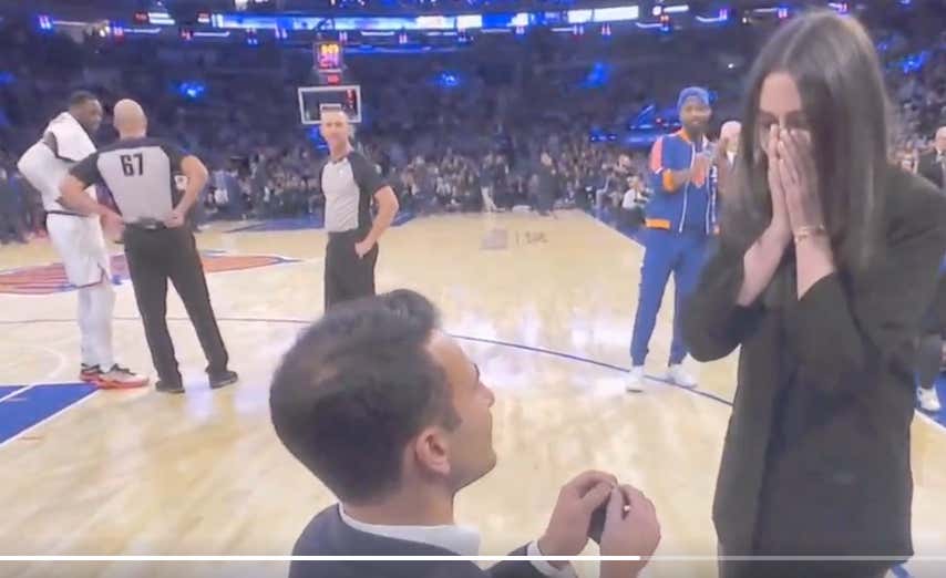 Nothing Screams Romance Like Proposing On The Court At Madison Square Garden As Julius Randle Argues With A Ref Directly In The Background