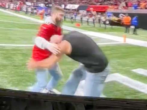 Welcome To Atlanta: We Got Goldberg Pumping Up Falcons Fans By Running Out On The Field And Laying Out A Dude In A Tom Brady Jersey