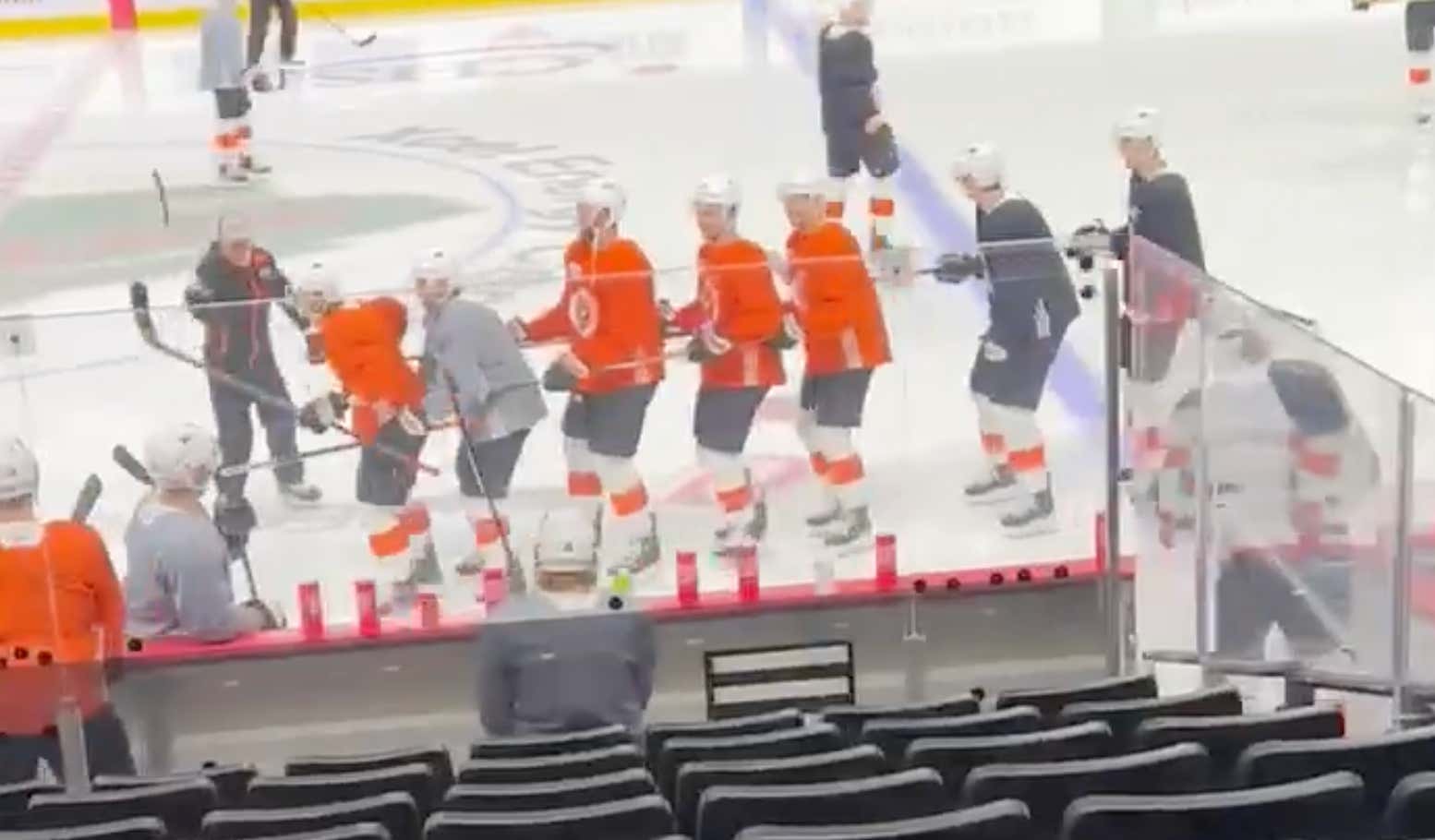 It Sure Looks Miserable To Play For The Philadelphia Flyers Right Now As Team Breaks Out The Pre-Practice Train