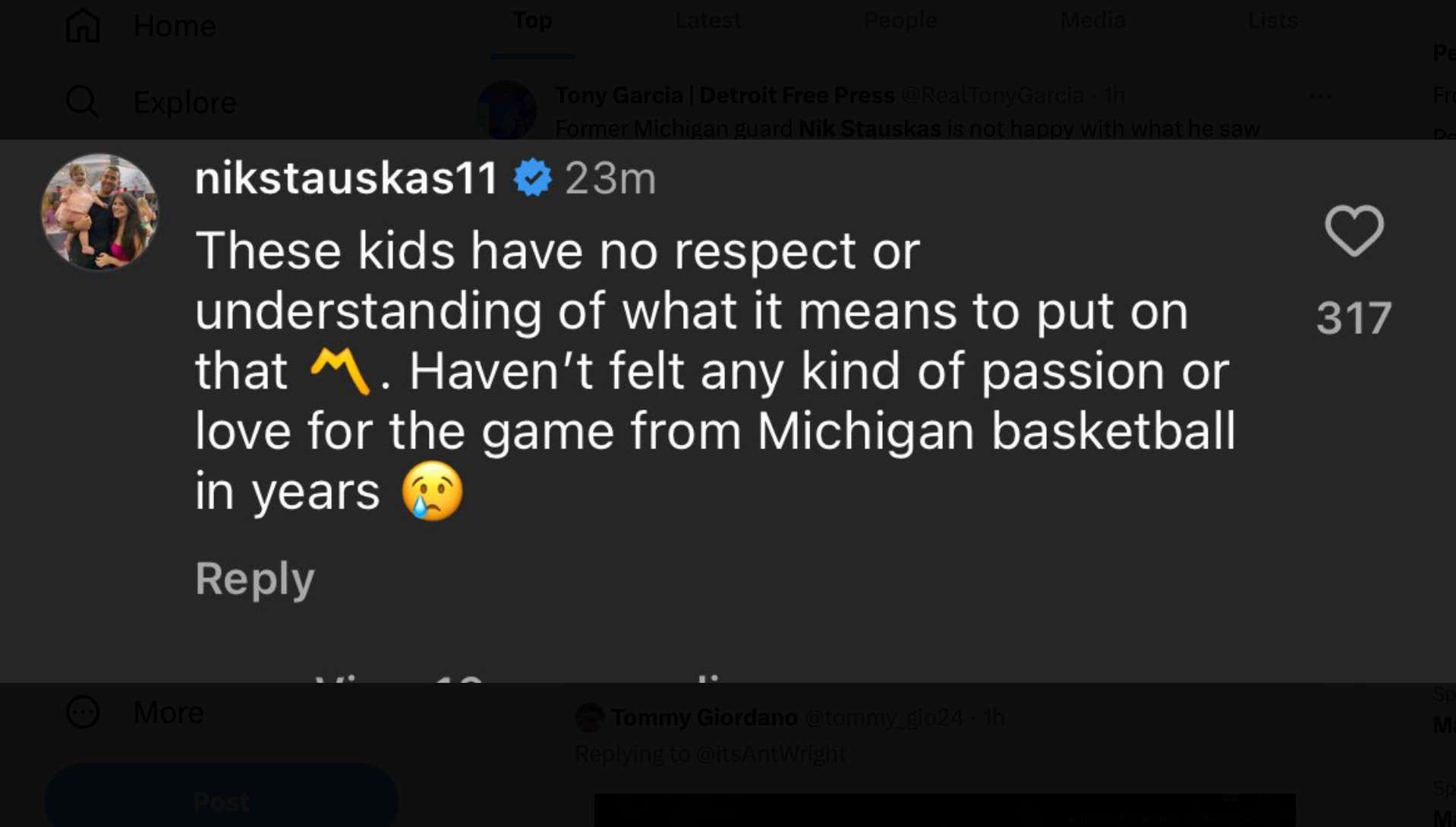 Former Michigan Basketball Player Nik Stauskas Took To Instagram To RIP Juwan Howard's Program After A 32 Point Loss To Purdue