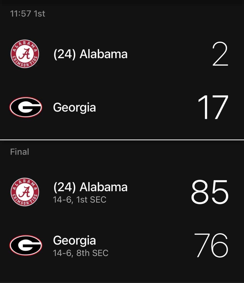 Georgia +7 Was A Brutal Beat, Especially After Starting The Game 17-2 And Being Up 14 At The Half