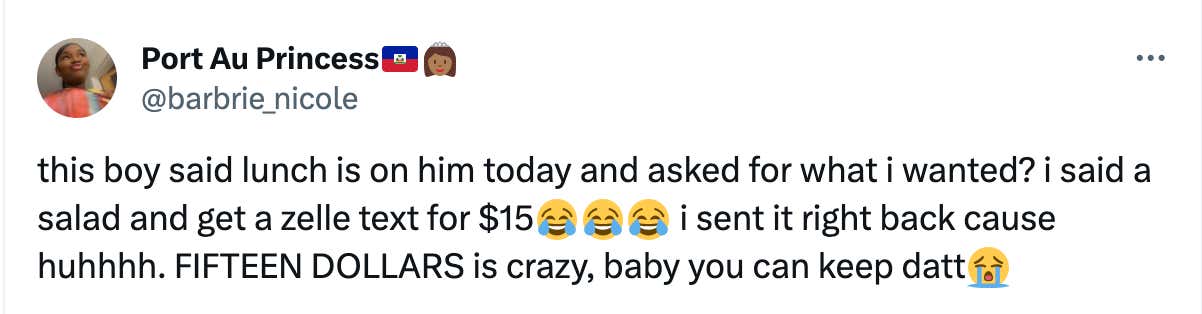 Chivalry Is DEAD: Woman Gets Sent $15 For Lunch After Saying She Wants A Salad, Goes Viral For Sending It Back Because "15 Dollars Is Crazy"
