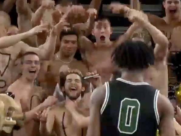 This Shirtless Kid Getting His Head Shaved In The Front Of The Oakland Student Section Is The Most Diabolical Free Throw Distraction Yet