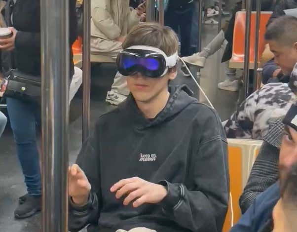 What Would You Do? Man Working in $3,500 Apple Vision Pro While Riding NYC Subway