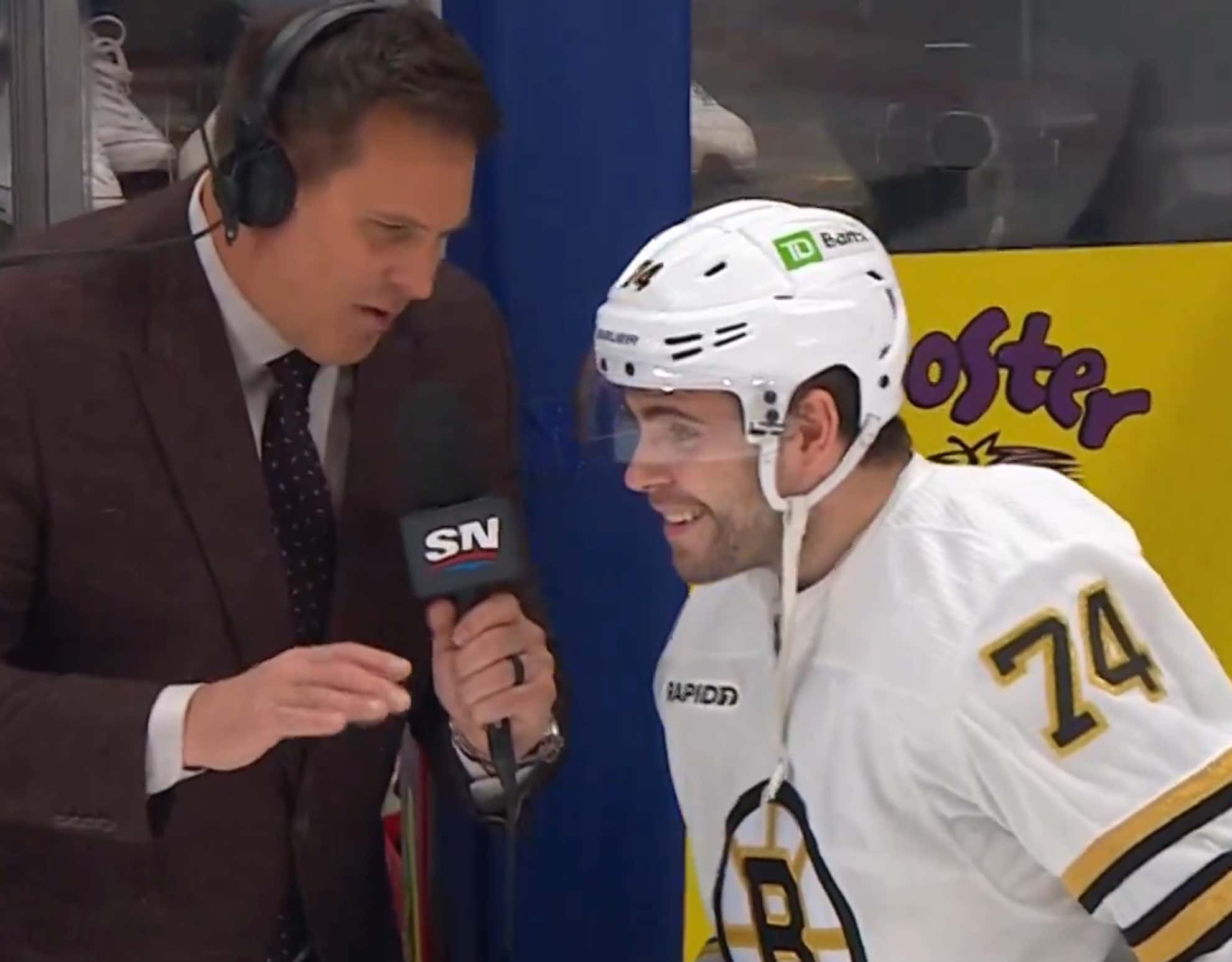 Jake DeBrusk's Dad Louie Challenged Him To A Goal, Assist Or 30 Push Ups Pregame... And DeBrusk Ended Up Cashing In With A Goal While His Dad Commentated Between The Benches
