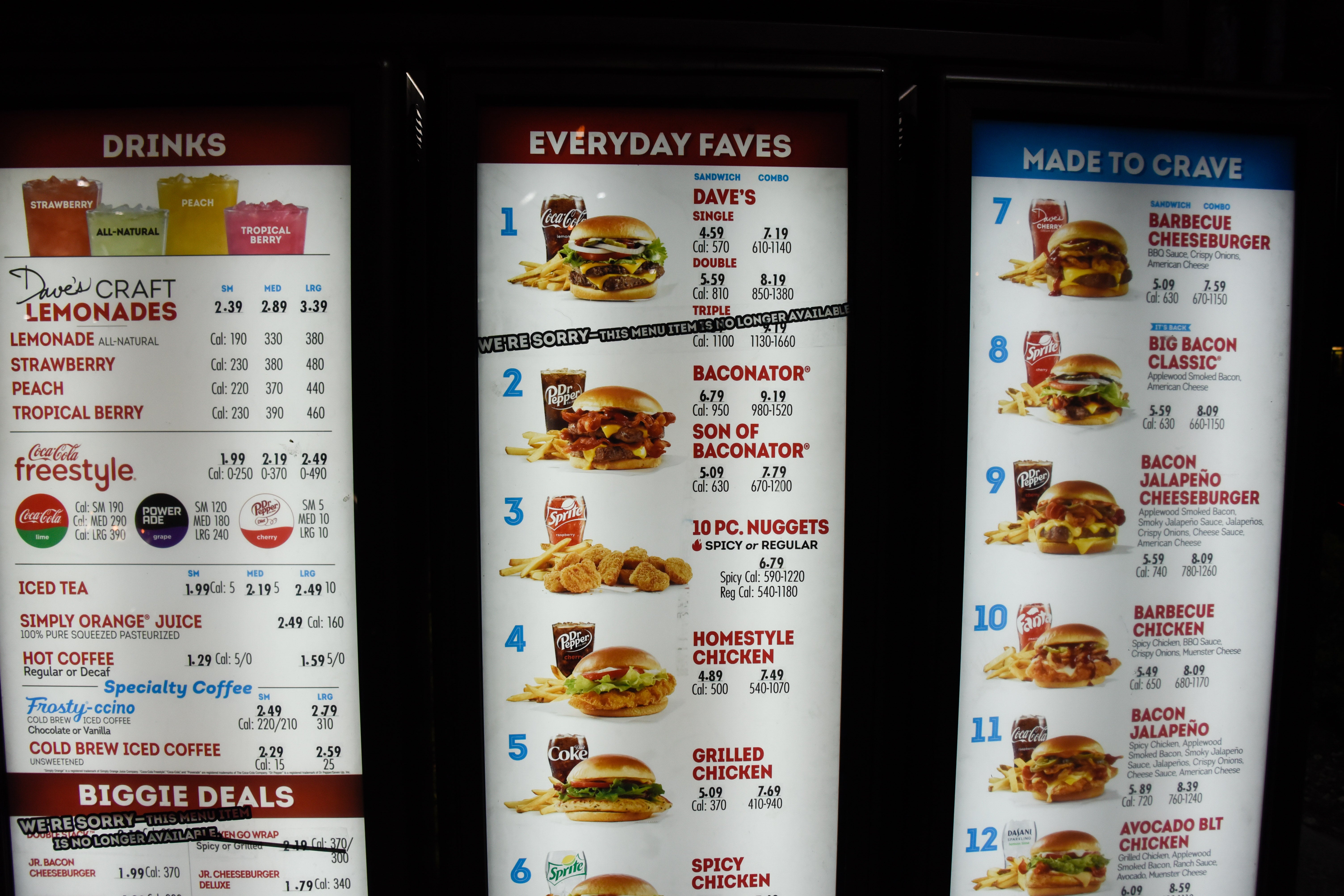 Wendy's prices online for the menu