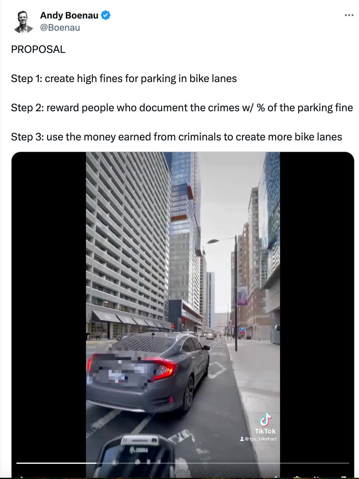 What Isn’t There To Like About This Guy’s Proposal To Pay Citizens To Report “Criminals” Who Park In Bike Lanes And Use The Fines to Pay For Even More Bike Lanes?