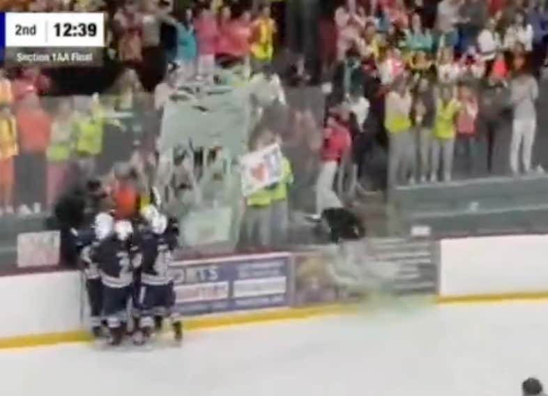 High School Hockey Is So Crazy In Minnesota That We Had A Double Glass Break Celebration From A Student Section