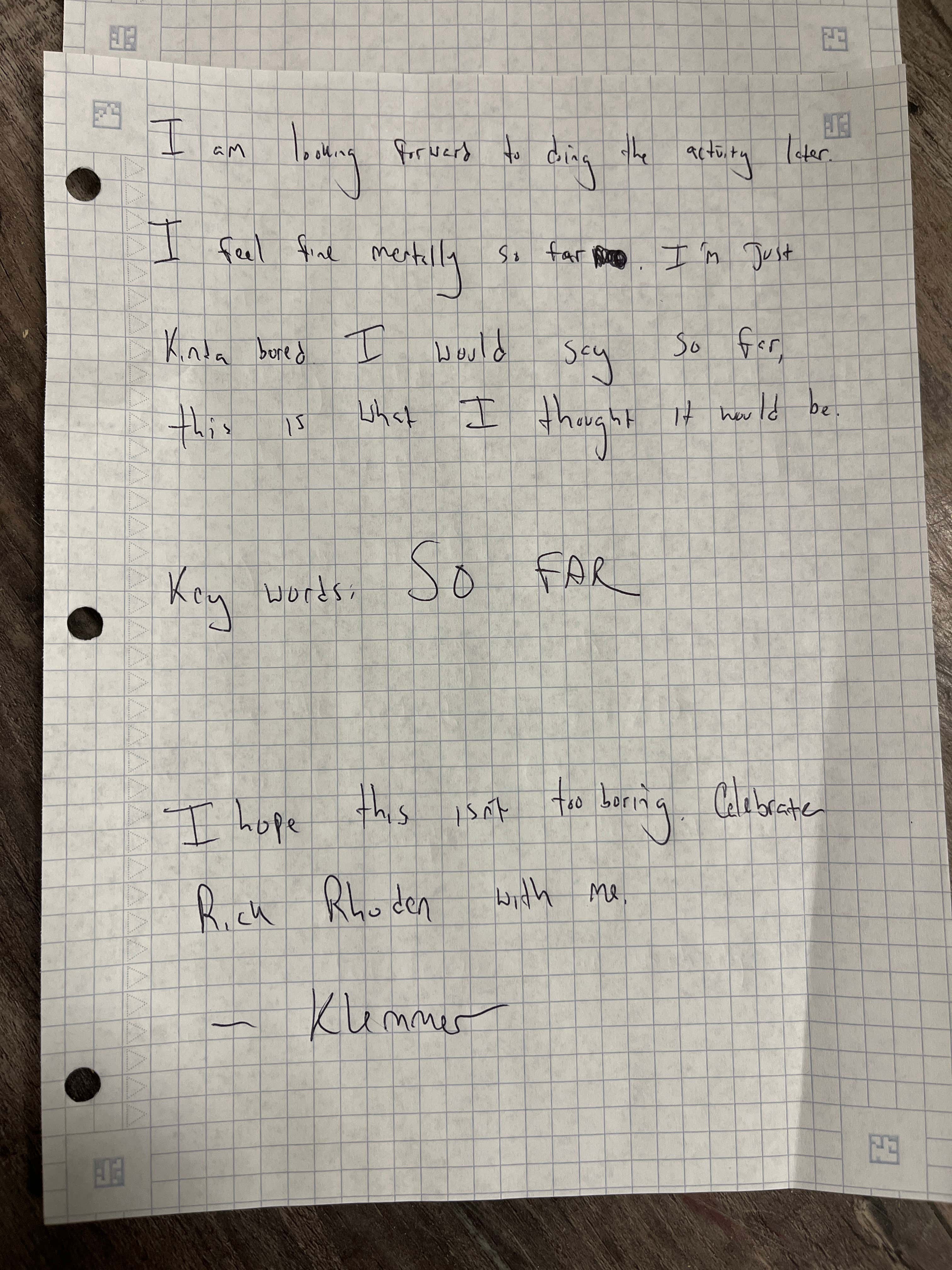Klemmer's First Hand Written Blog From Solitary Confinement Barstool