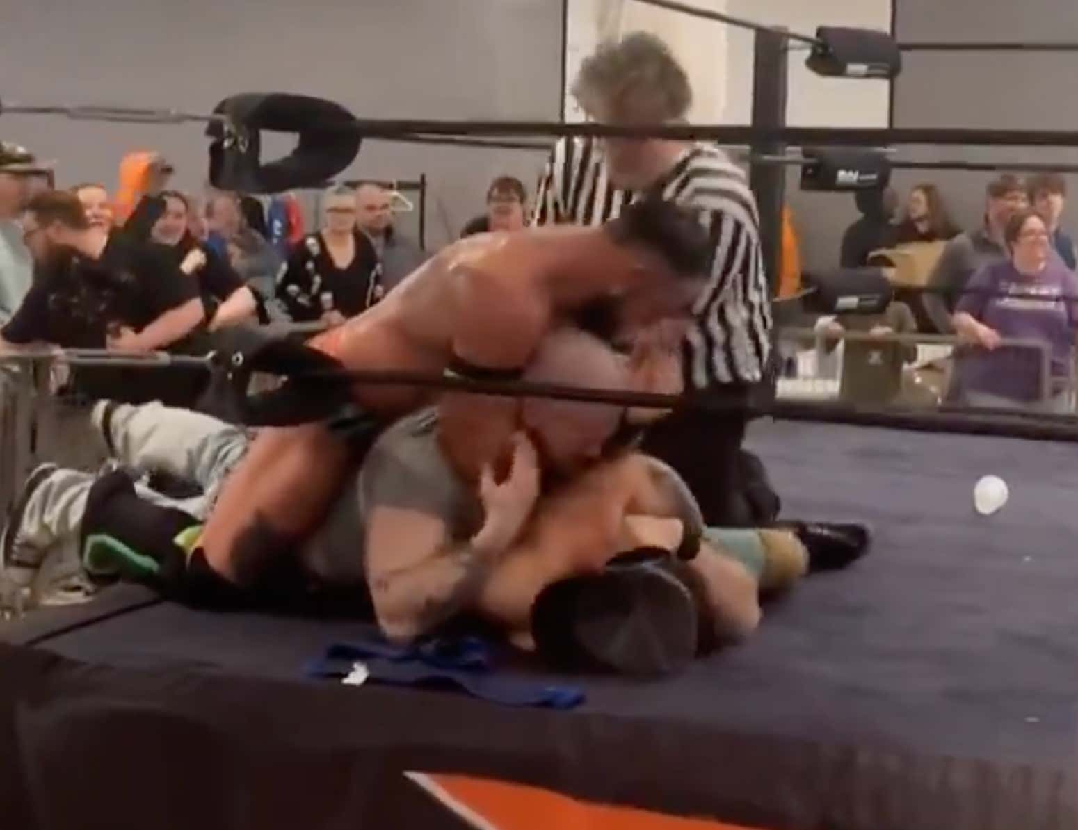 Idiot Jumps Into The Ring And Attacks Pro Wrestler, Promptly Gets Choked Out