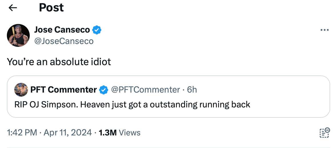 Jose Canseco Has Challenged PFT Commenter To Fight At Rough N' Rowdy