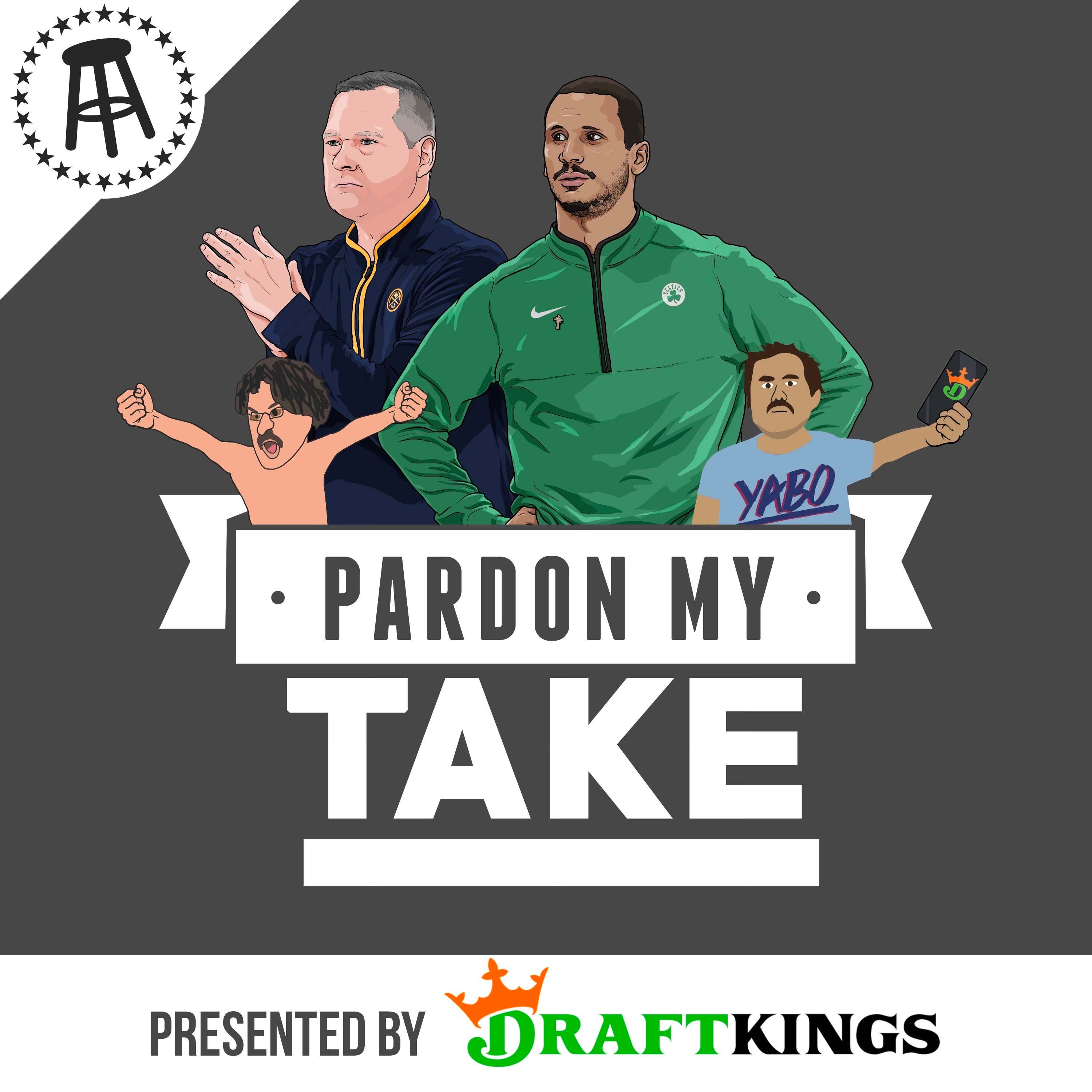 Celtics HC Joe Mazzulla, Nuggets HC Michael Malone, NBA Play Ins, Gregg Doyel creeped out America + Fyre Fest episode artwork