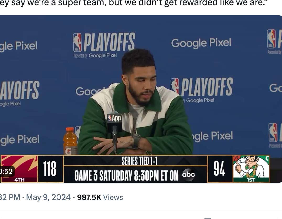 Jayson Tatum's Whining Session About The Celtics Expectations Is One Of The More Embarrassing Things I've Seen From A #1 Seed And Heavy Favorite