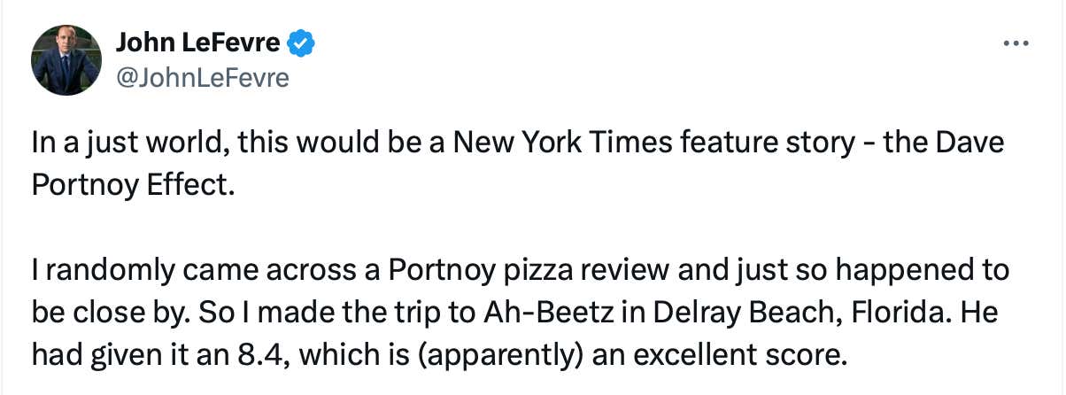 Twitter Finance Influencer Goes Viral For A Feel Good Story About A Pizzeria That He Calls The "Dave Portnoy Effect"