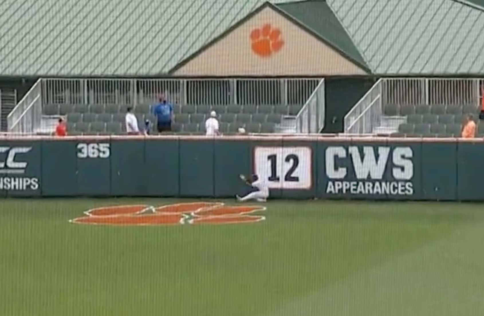 Ts and Ps to the Vanderbilt Outfielder Who Smashed Into the Wall Face First as a Homer Sailed 25 Feet Beyond Him