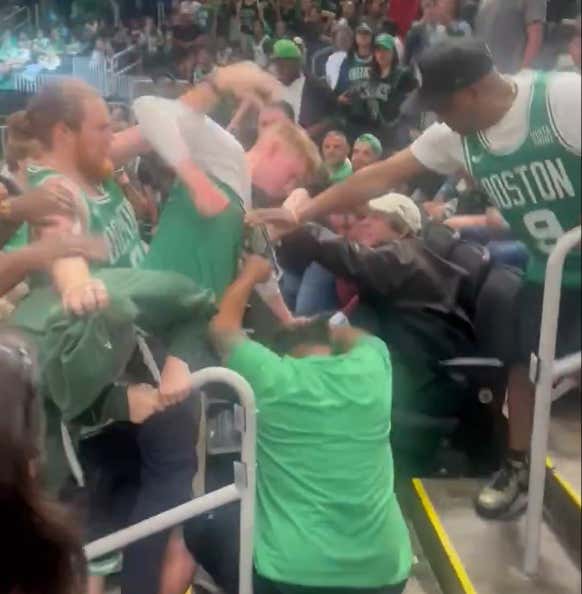 Celtics Fans Fighting Each Other In The Stands At The Garden Watch Party Sums Game 4 Up Perfectly