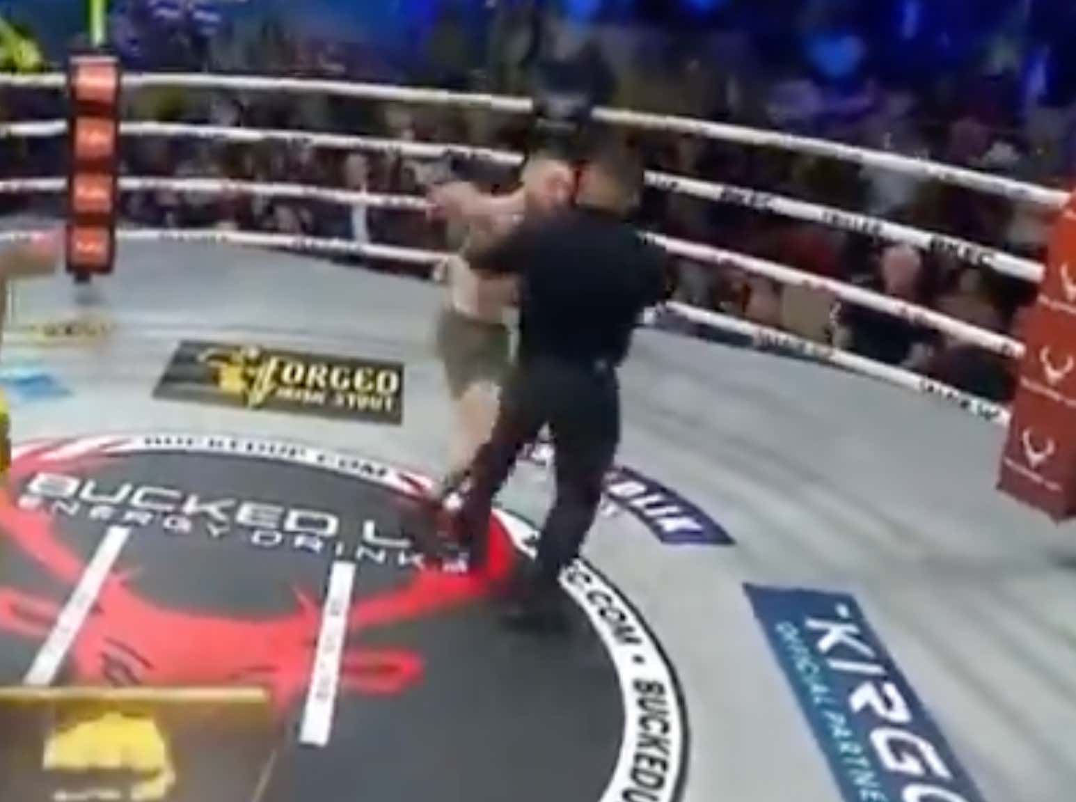 Bare Knuckle Fighter Gets KO'd On His Feet And Immediately Starts Swinging At The Ref