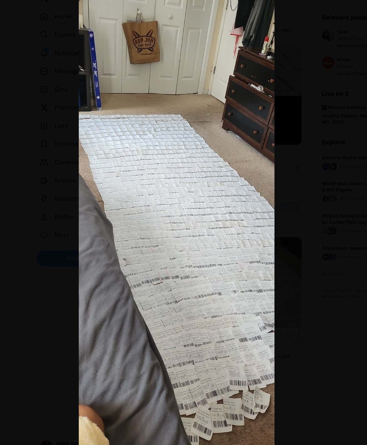 Bless This American Hero/Psycho Who Spent Years Collecting Every Single Wawa Sandwich Receipt Number From  0 To 999