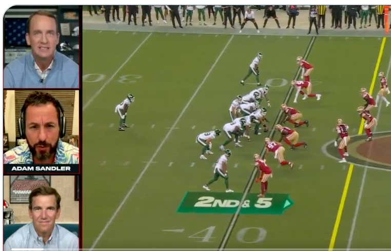 Aaron Rodger's Interception Almost Made Adam Sandler Leave The Manningcast