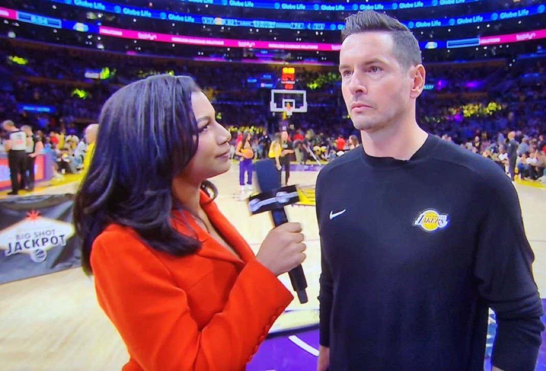 JJ Redick Staying Locked In While Talking To Taylor Rooks And Obsessing Over What Basketball They Use Suggests He's The Perfect Hire For The Lakers