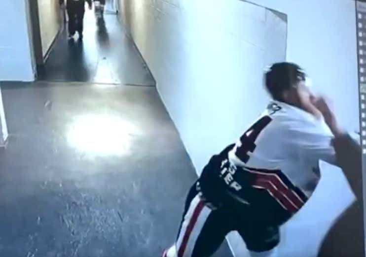 Senior Amateur Hockey Player Beats The Wheels Off Of Idiot Fan Who Decides To Follow Him Into The Locker Rooms