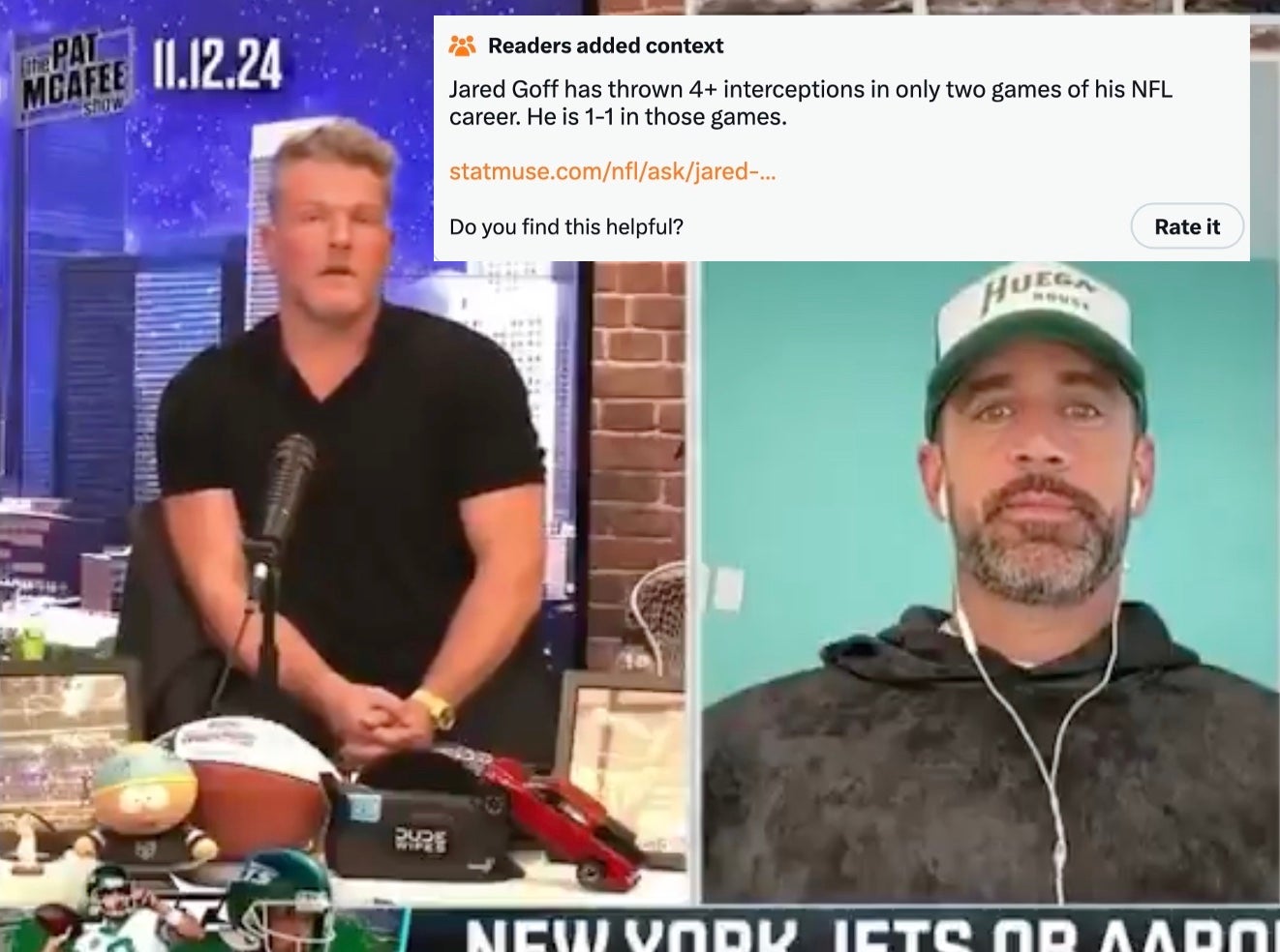 Win For The Little Guy: Pat McAfee & Aaron Rodgers Duped By Internet Troll With a Completely Made Up Statistic About Jared Goff