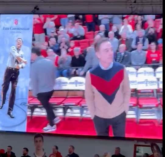Remembering A Legend: Rick Pitino Had His Tailor Make Him A Custom Lou Carnesecca Sweater To Wear As A Tribute For Today's Game