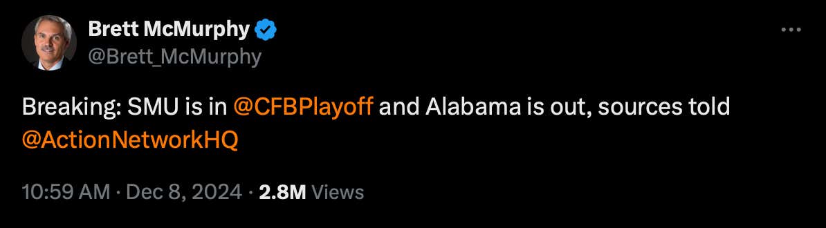 Brett McMurphy Somehow Got the Scoop That SMU Was in the Playoff Before ESPN's Bracket Reveal Started