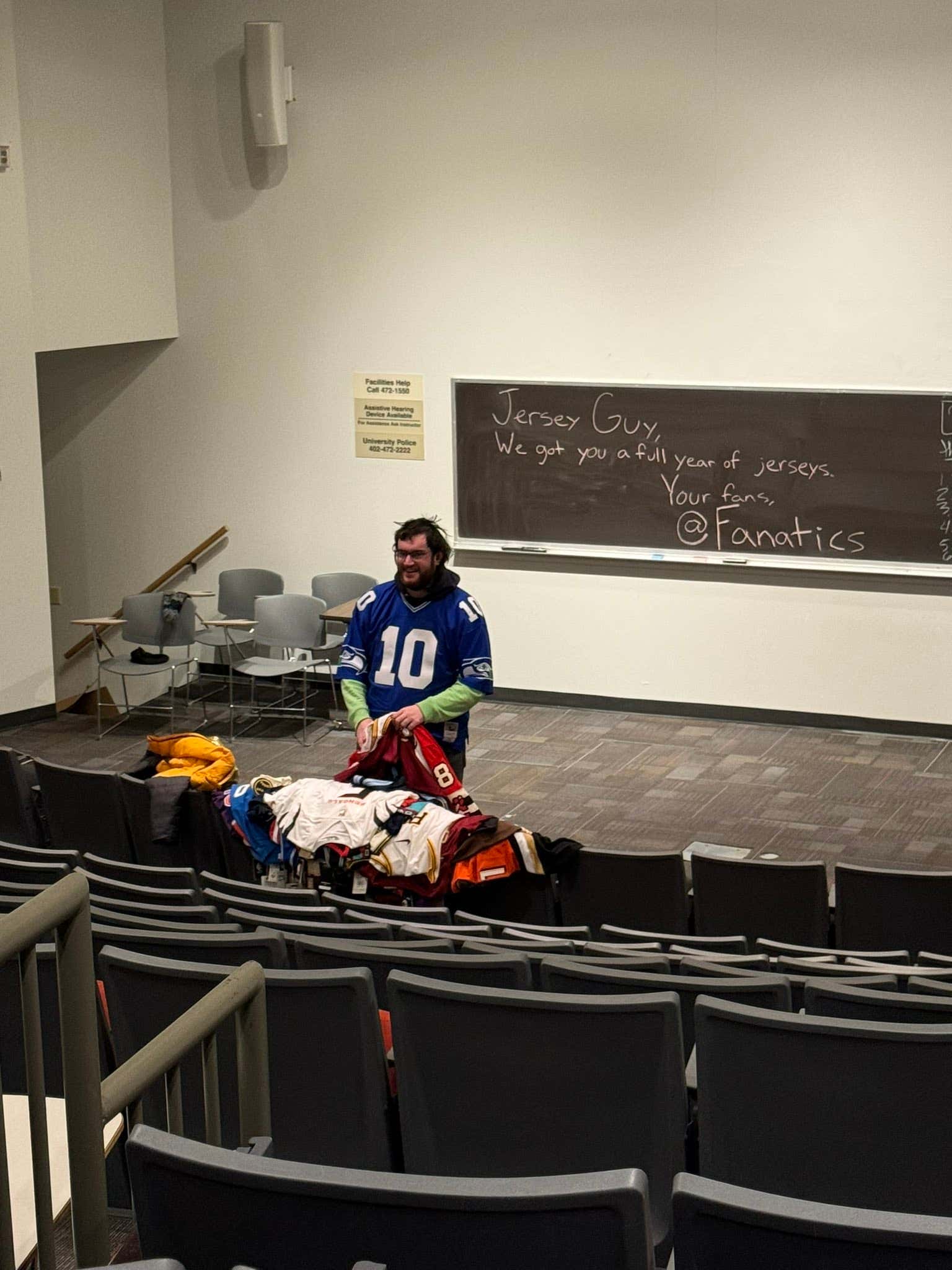 Awesome: A College Student Who Has Been Going Viral for Wearing Jerseys to Class All Semester Got a Year's Worth of New Jerseys From Fanatics