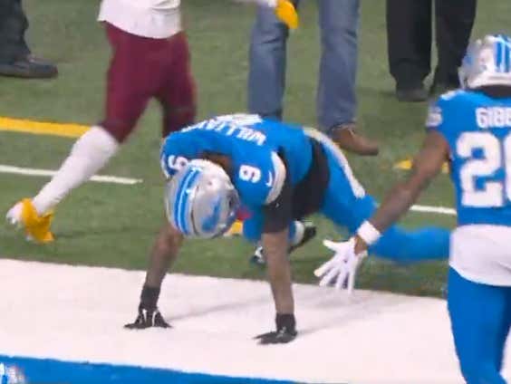 Left It All Out There: Jameson Williams Celebrated A Touchdown By Flipping Into The End Zone And Humping The Field (Only 2 Pumps)