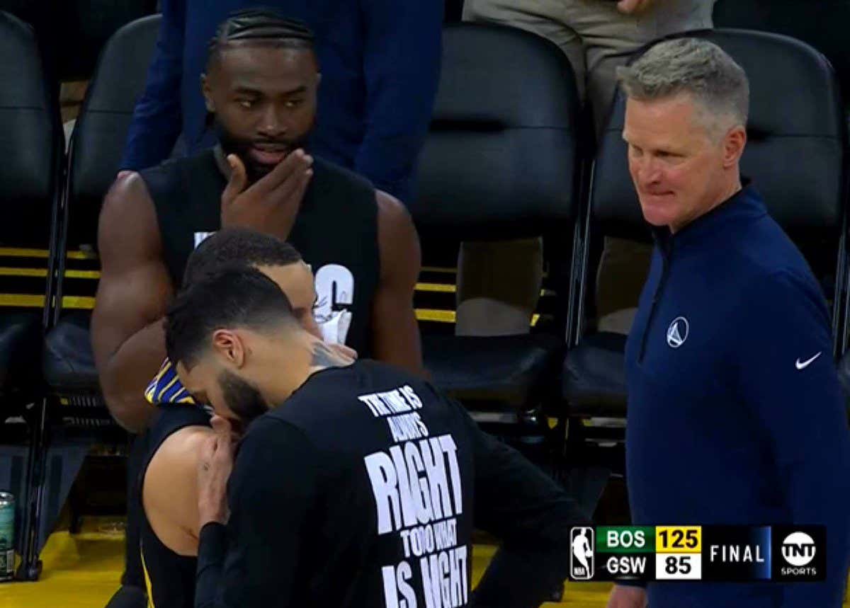 Both Jaylen Brown And Jayson Tatum Completely Iced Out Steve Kerr After Dismantling The Warriors By 40