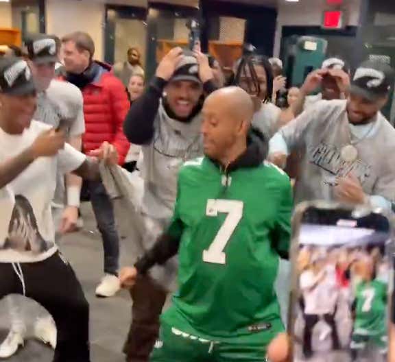Gillie Leading The Eagles Locker Room Celebration After Winning The NFC Title Proves The Eagles Are On An Unstoppable Heater