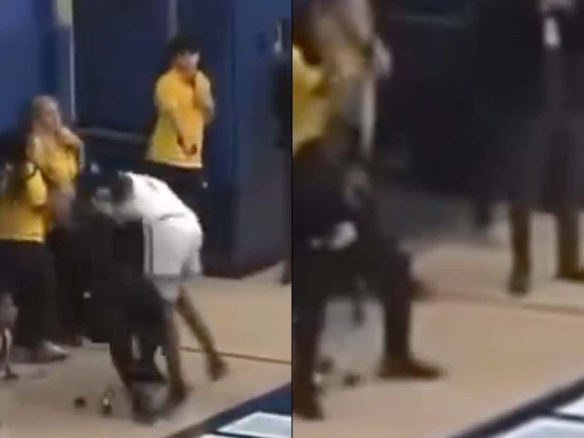 Head On A Swivel! College Hoops Camera Guy Gets Truck Sticked, Ends The Half Getting Drilled By A Halfcourt Shot
