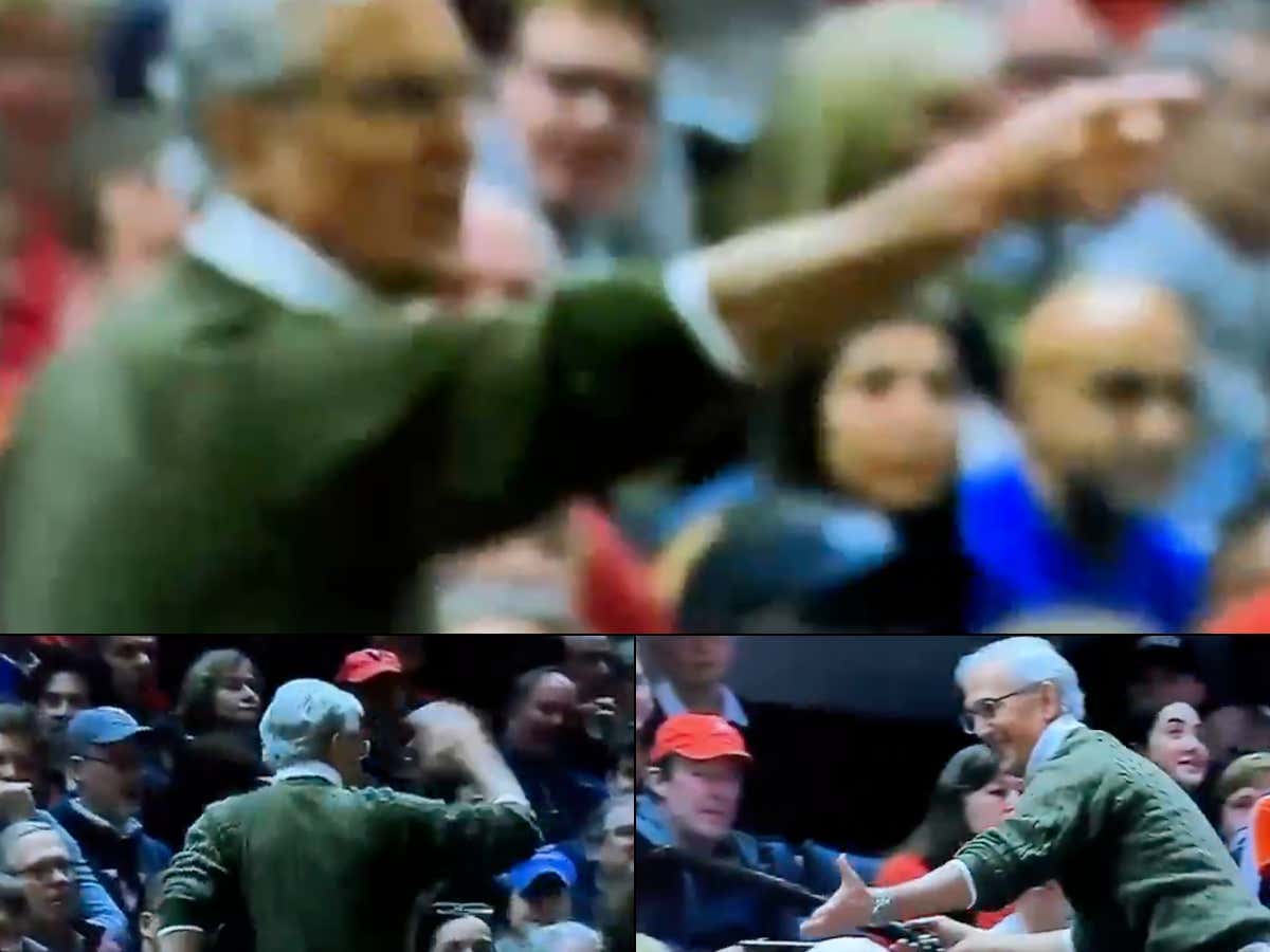 Love This Old Virginia Fan Saluting The Crowd And Stopping To Shake Hands After Getting Ejected Mid-Play For Berating The Refs