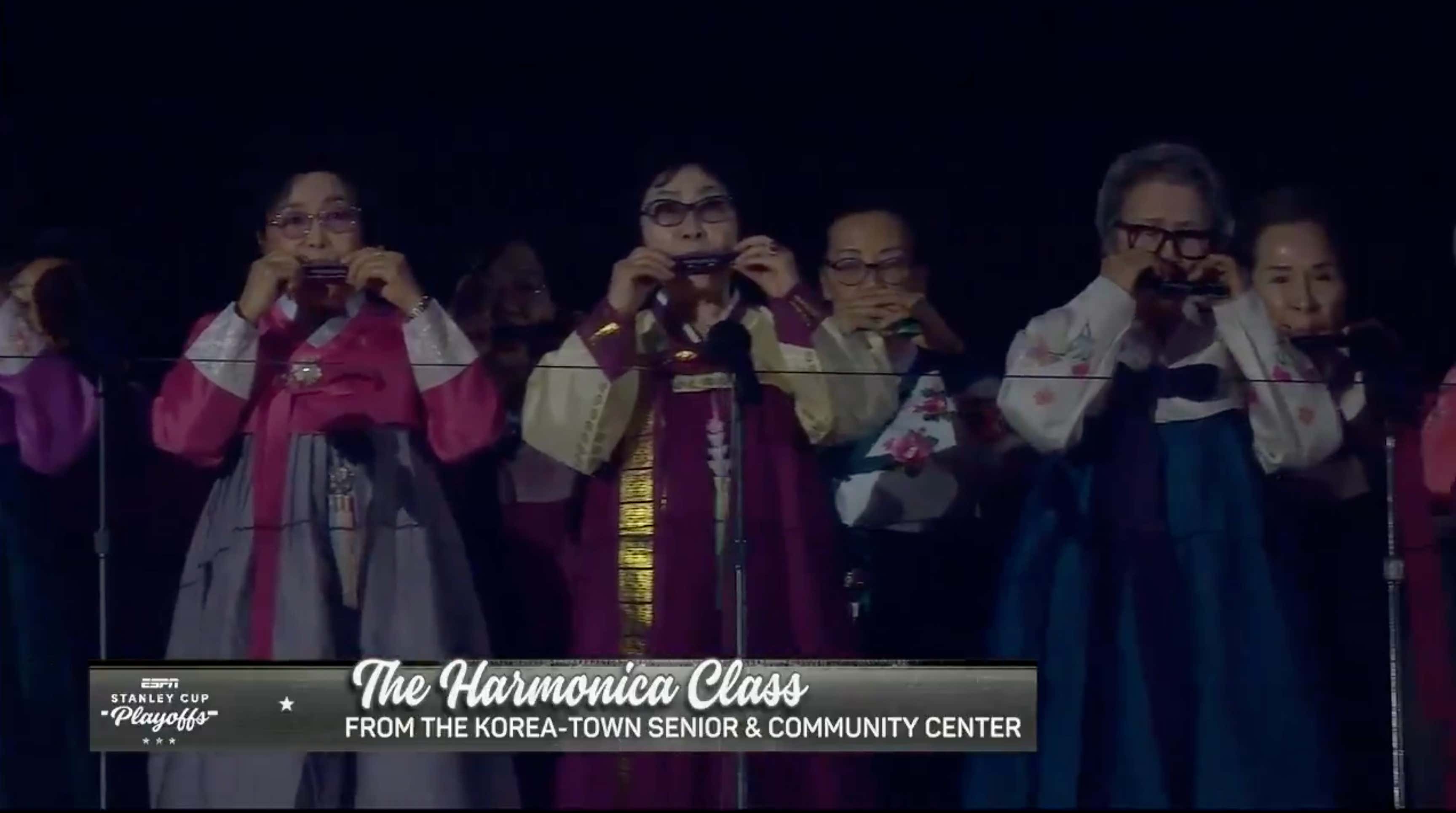 The Harmonica Class From The Korea-Town Senior & Community Center Played One Of The Most Beautiful Renditions Of "The Star Spangled Banner" That Your Ears Will Ever Hear Before The Kings Game Last Night