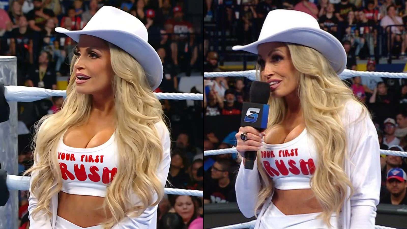 Trish Stratus Wore A Low Cut "Your First Crush" Tank Top On Smackdown To Remind The World She's A WWE Legend AND An All-Time Babe