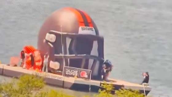 We Have A New "Most Cleveland Browns Clip Of All Time" From Today's Helmet Unveiling Where The Photographer Fell Into The Lake