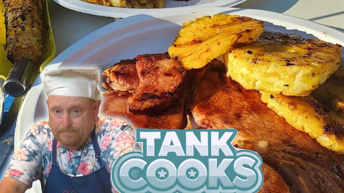 Tank Cooks Grilled Ham Steak with Grilled Sweet Potatoes