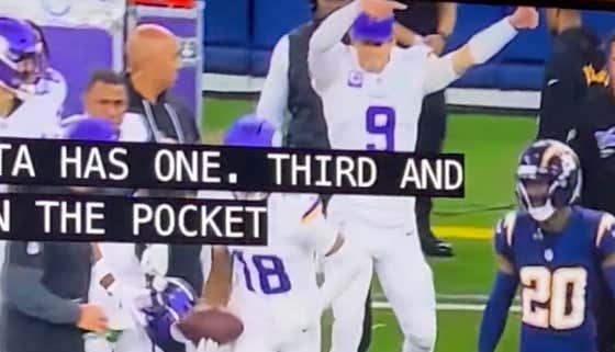 JJ McCarthy, Who Missed His Fifth Straight Game Tonight With An Ankle Injury That Is DEFINITELY Real, Looked Great Here Jumping Out Of Justin Jefferson's Way Before Celebrating The Vikings' First Down