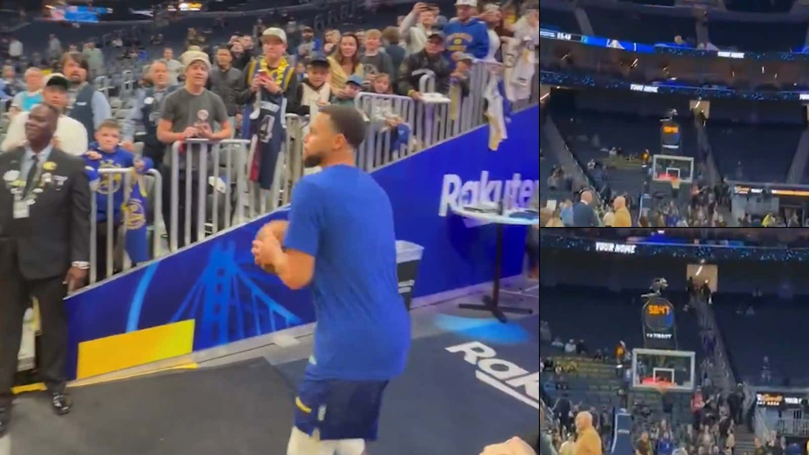 Steph Curry Is Back Tonight And So Are His Insane Full Court Shots During Warm Ups That Make You Think You&#x27;re Watching AI