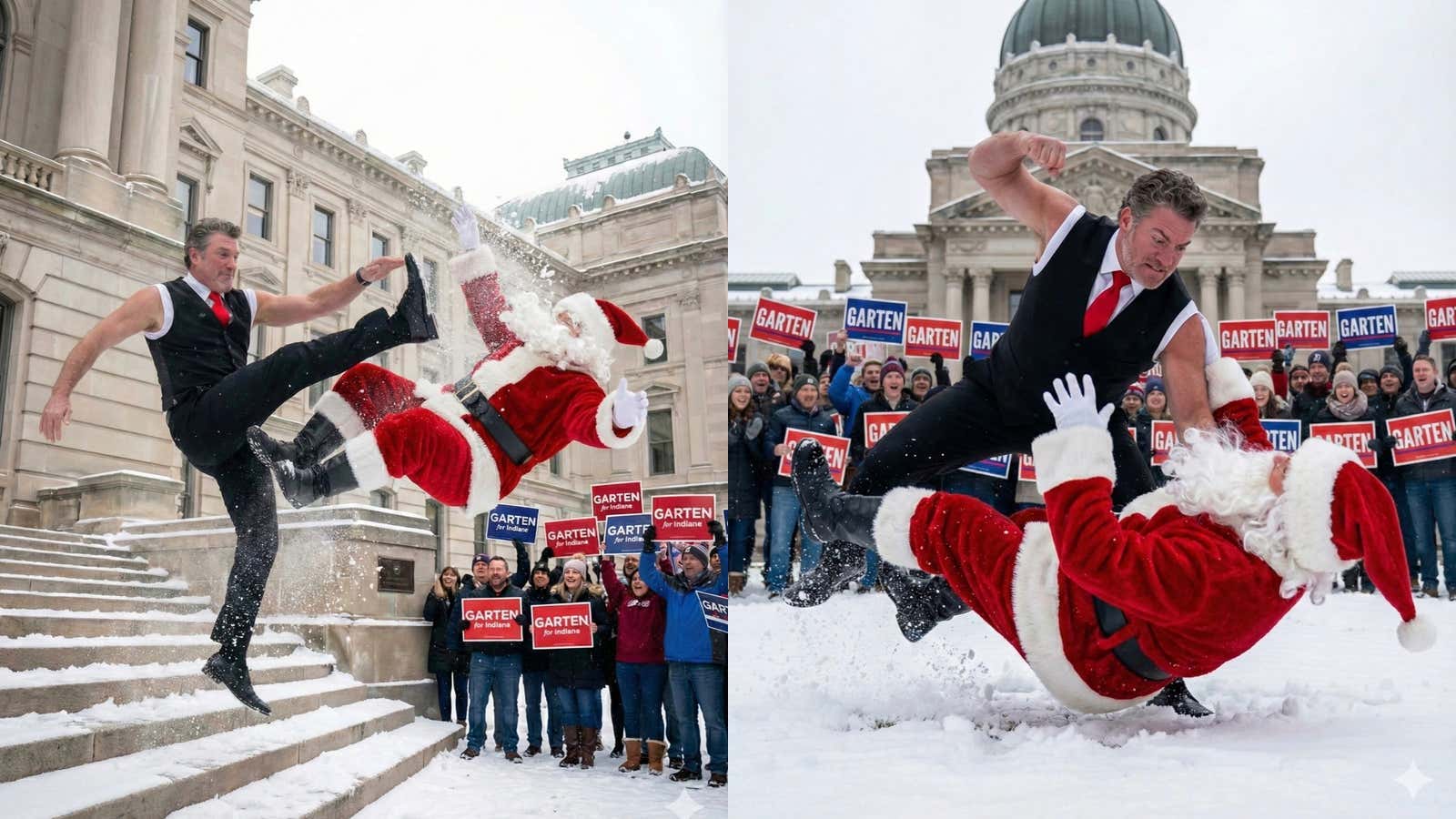 "Take it Back to the North Pole Big Guy" – Indiana Senator Chris Garten Posted Some Lovely AI-Generated Images of Himself Beating The Piss Out of Santa Claus on Christmas Morning