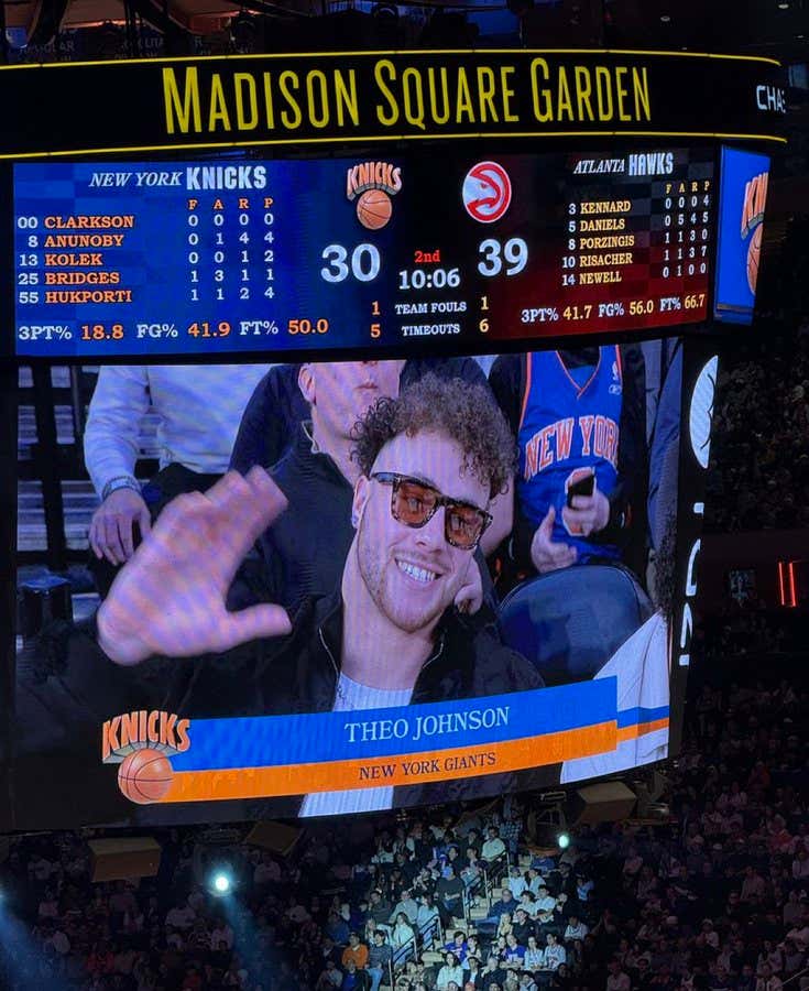 The Tank Is On: Giants TE Theo Johnson Was Ruled Out For The Season Finale Against The Cowboys For "Illness", But Showed Up To MSG Tonight Looking Healthier Than Ever