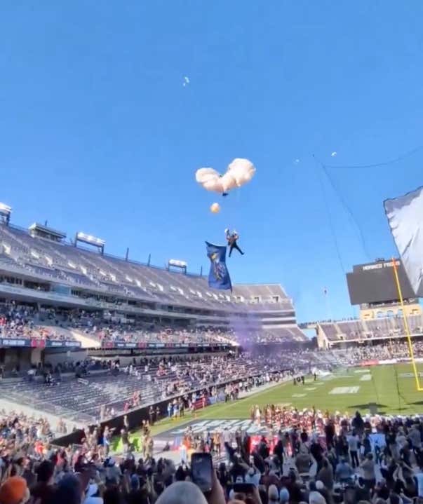 Patriotism Gone Wrong – Pre-Game Skydiver at The Armed Forced Bowl Landed in The Field Goal Netting