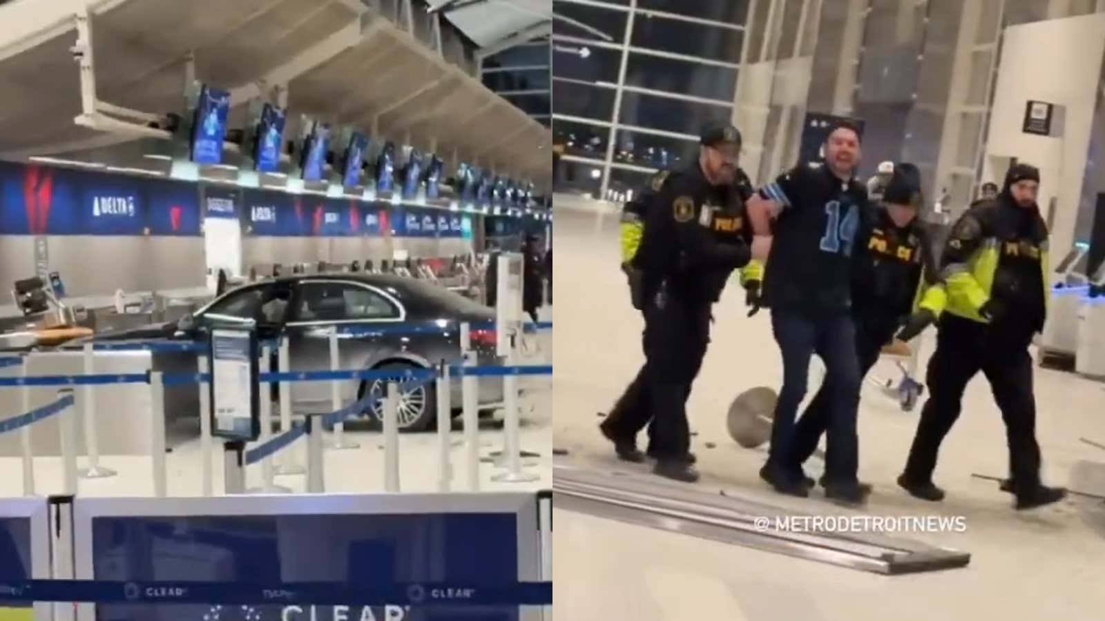 A Detroit Lions Fan Drove His Car Crashing Through the Detroit Airport