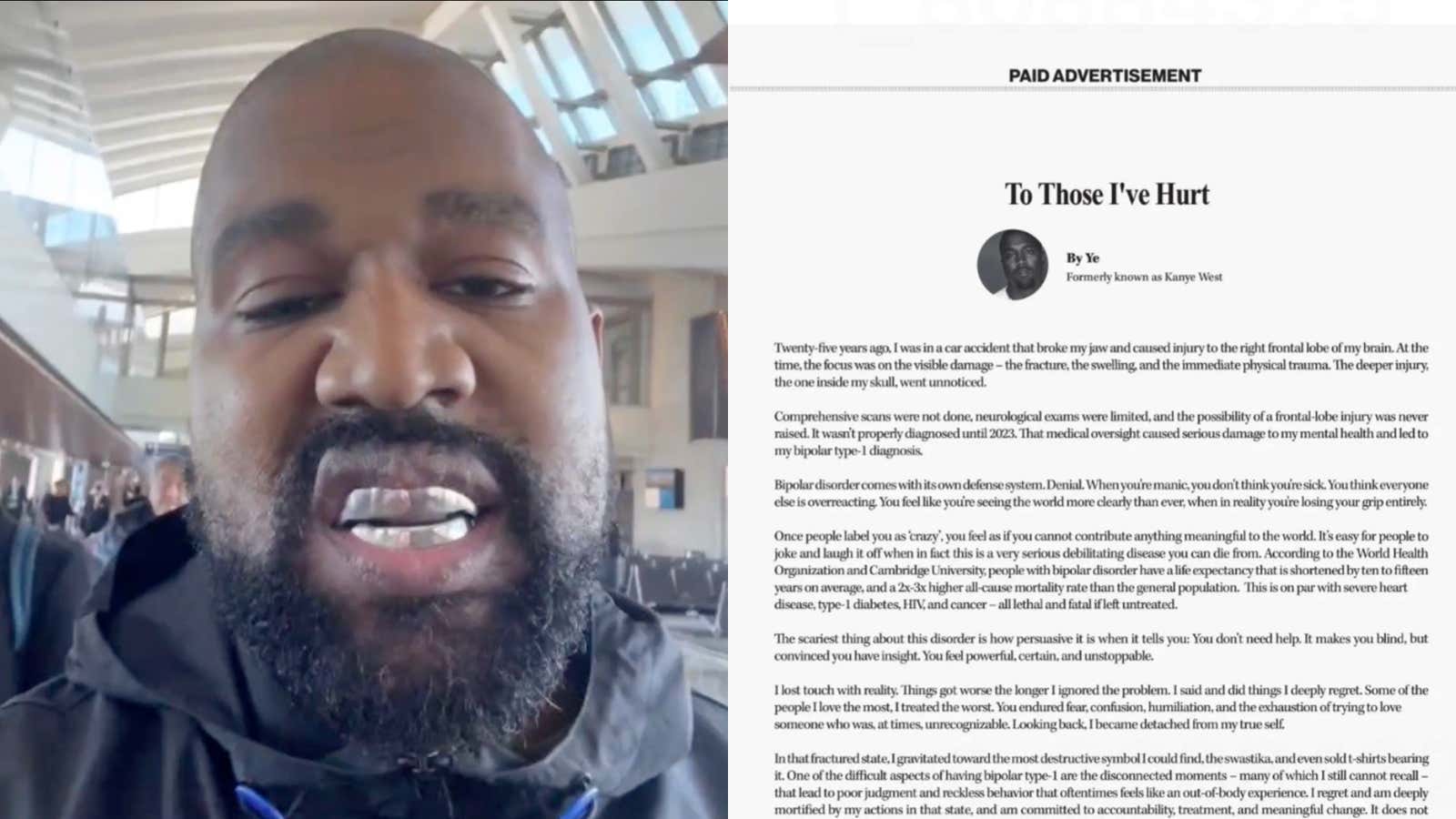 Kanye West Took Out a Full Page Ad in The Wall Street Journal to Apologize For Being a Nazi