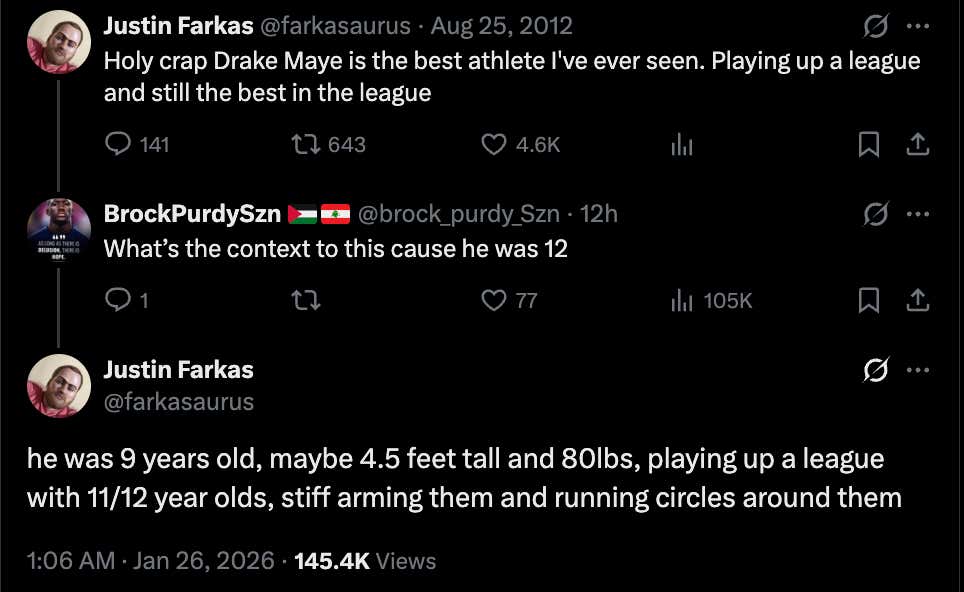 Elite Ball Knower: A Guy Who Watched Drake Maye At NINE YEARS OLD in 2012 Called Him The Best Athlete He's Ever Seen